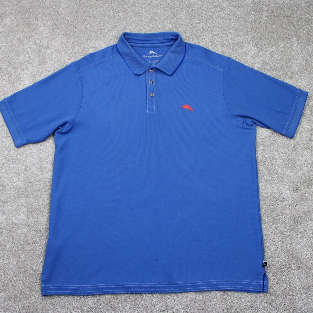 Tommy Bahama Polo Shirt Mens Large Blue Supima Cotton/Poly Pique Short Sleeve
